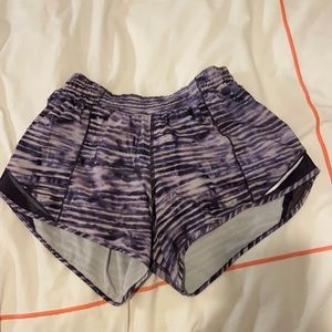 Purple patterned lululemon hotty hot shorts